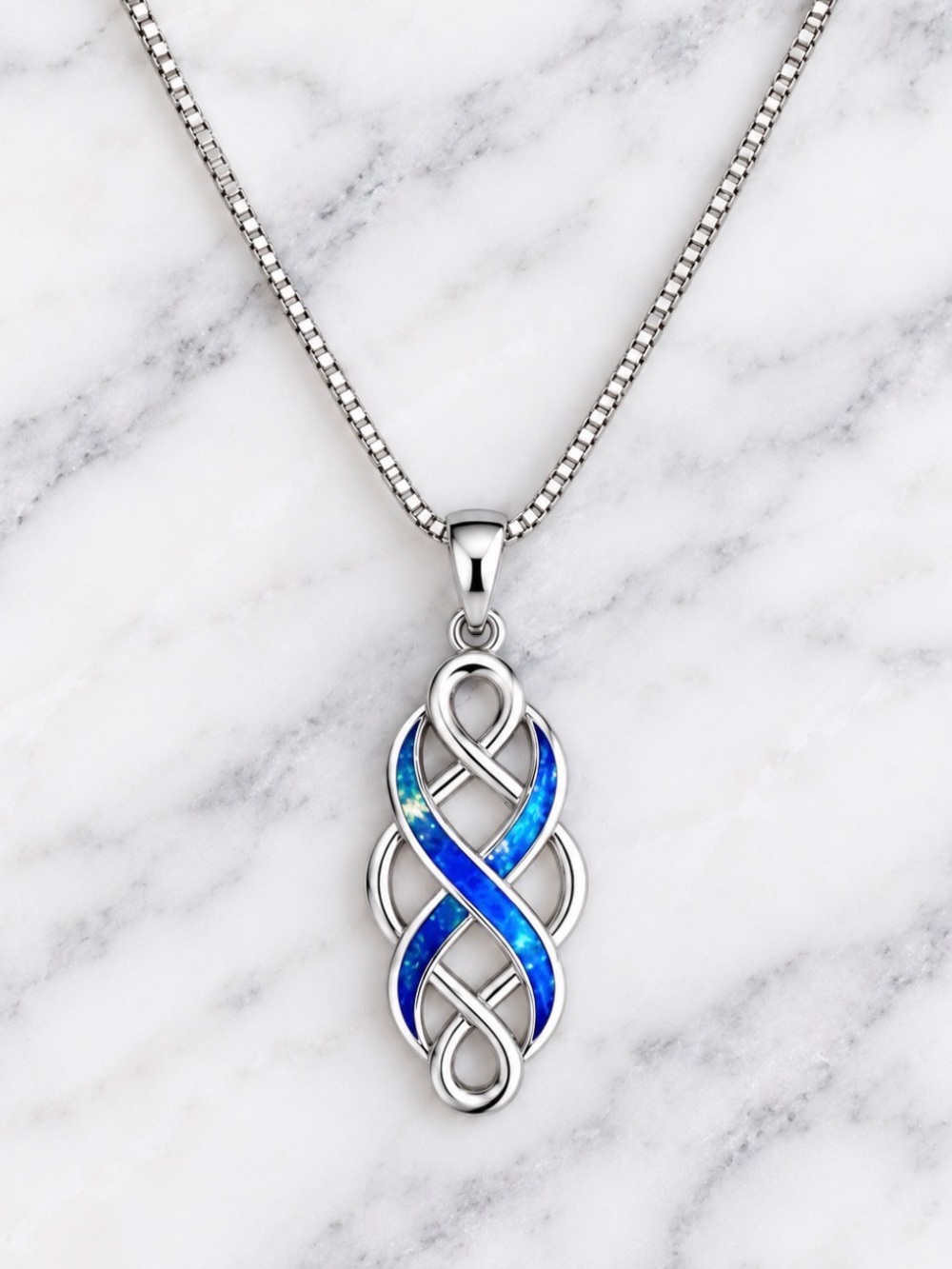 Silver-tone Blue Enamel Infinity Pendant Necklace-Silver Hardware